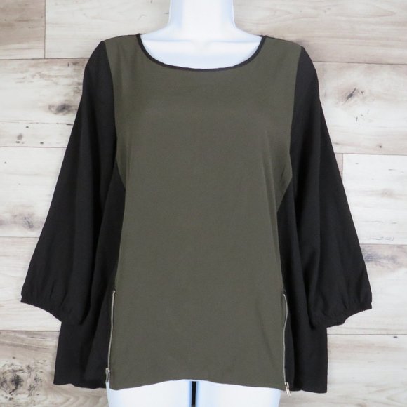 One Clothing*‎ Women's 3/4 Sleeve Boat Neck High/Low Curved Hem Blouse~ Large - Picture 1 of 11